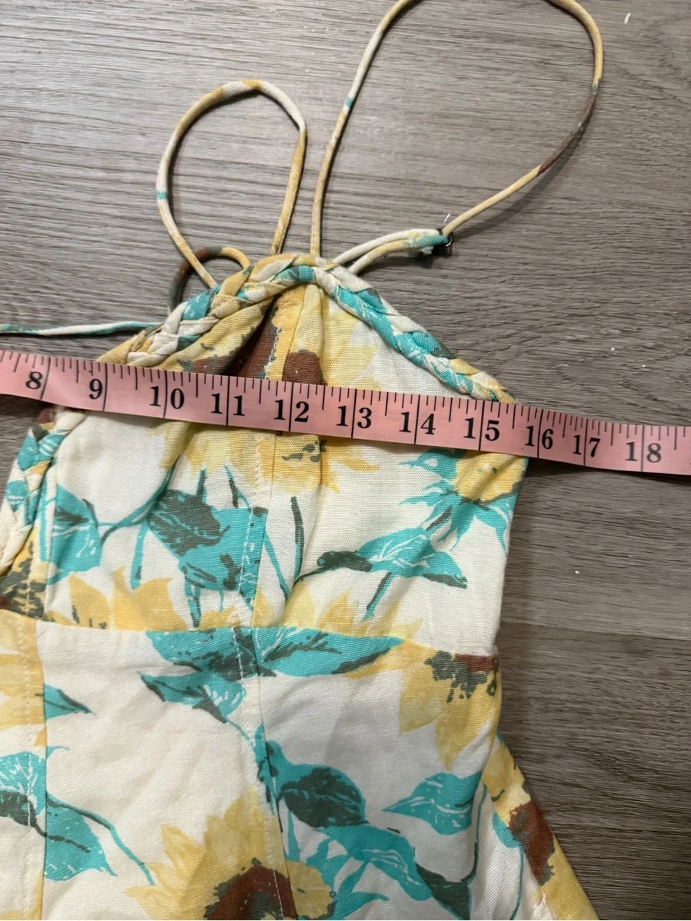Free People Cream Floral Backless Mini Dress with Teal and Mustard Print - Picture 8 of 9